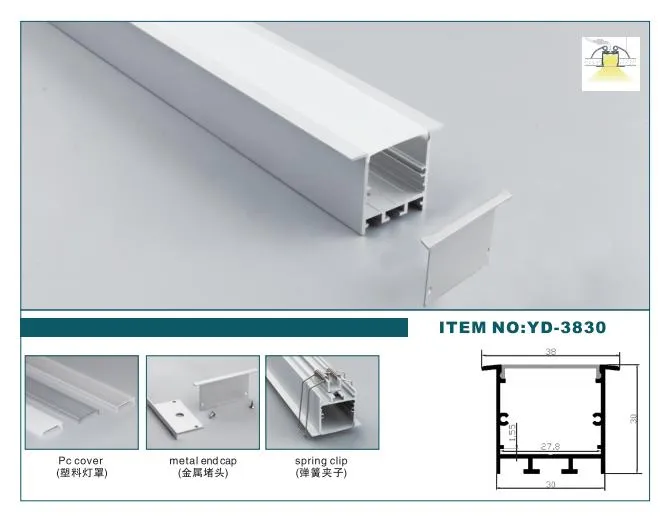 Detailed view of 38×30mm recessed LED aluminum profile